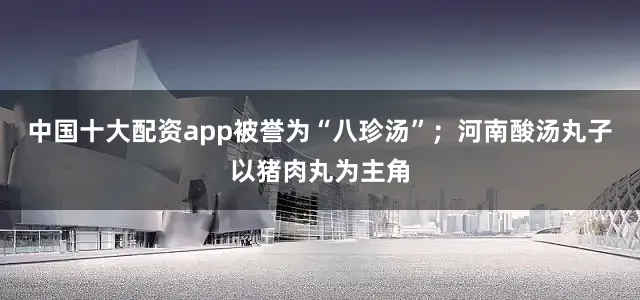 中国十大配资app被誉为“八珍汤”；河南酸汤丸子以猪肉丸为主角